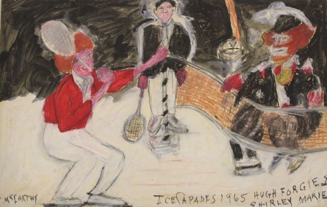 JUSTIN MCCARTHY: ICE CAPEDS 1965 HUGH FORGIE & SHIRLEY MARIE ACRLYIC ON PAPER. 14" X 22"