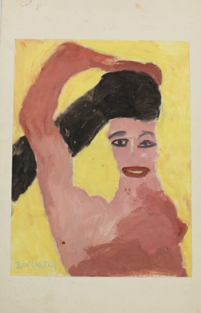 JUSTIN MCCARTHY PAINTING: OIL ON CANVAS WOMAN "THE STRAUSER COLLECTION OF WORKS" SIGNED LOWER LEFT. 12" X 16"