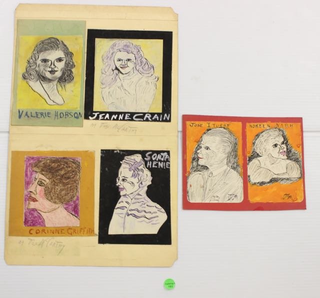 JUSTIN MCCARTHY LOT: HANDDONE AND COLORED DRAWINGS (6) TOTAL, JOSE TURBI, NOREEN NISH, VALERIE HOBSON, JEANNE CRAIN, CORRINE GRIFFITH, AND SONJA HENIE.