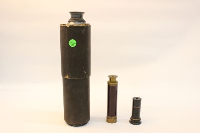 OPTIC LOT: PAIR EARLY MARITIME HANDHELD TELESCOPES. 5.5" & 12.5"