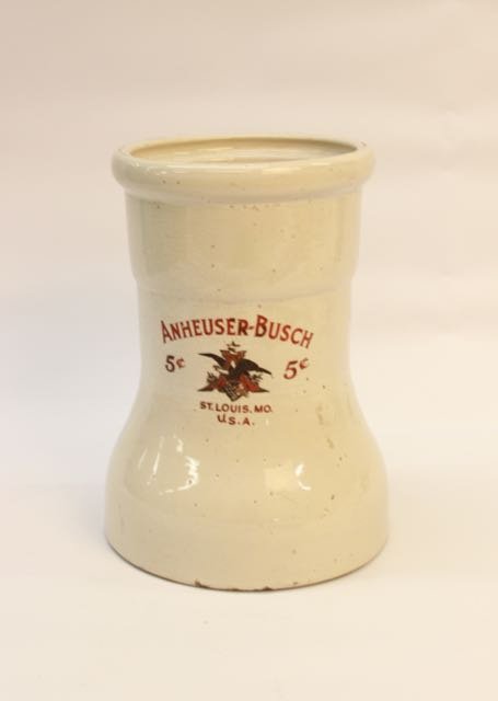 1919 ANHEUSER BUSCH DISPENSER: RARE STONEWARE 1919 ANHEUSER-BUSCH BEER DISPENSING CROCK - DATED ON BOTTOM CORDLEY AND HAYES NEW YORK. 10"