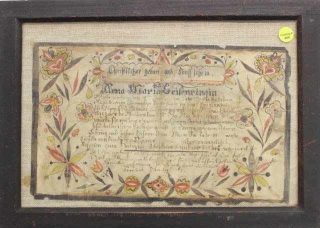 EARLY FRAKTUR: DATED 1794 WITH HEART, TULIPS, AND OTHER FLOWERS - GERMAN LAUNGAGE Dimensions: 13"x8"