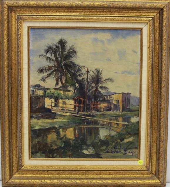 E. WEBER-FULOP OIL ON CANVAS: SIGNED LOWER RIGHT E. WEBER-FULOP - MARKED CUBA - "CANAL SCENE" Dimensions:19"X16"