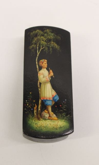 RUSSIAN LACQUER BOX: PAN AND BIRCH TREE - 1970 - ARTIST SIGNED - MADE IN USSR AND SCHOOL