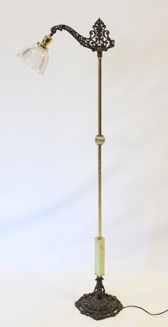 BRASS AND SLAG GLASS FLOOR LIGHT (1 of 3)