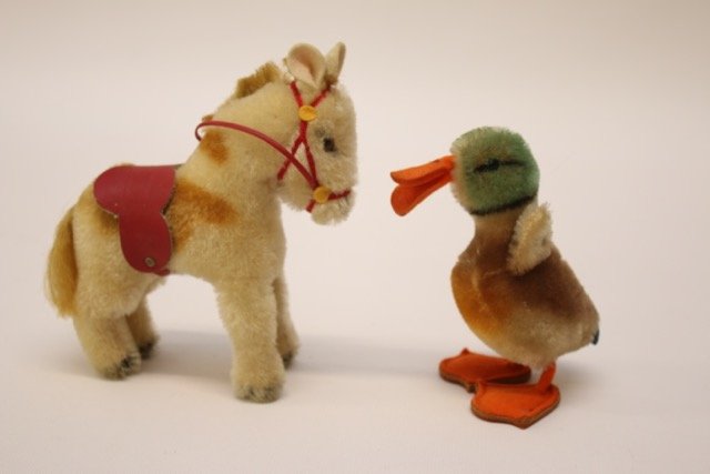 PR. STEIFF ANIMALS: MALLARD DUCK AND HORSE 4" & 5 1/2"