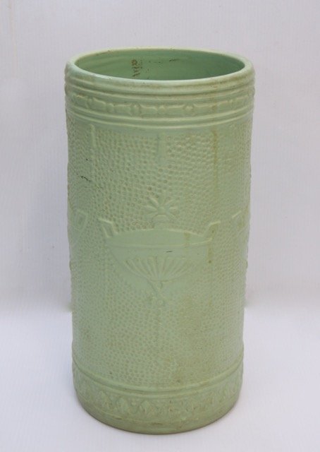 ROSEVILLE OHIO UMBRELLA STAND: GREEN FINISH - SIGNED ROSEVILLE OHIO NO. 4 18"