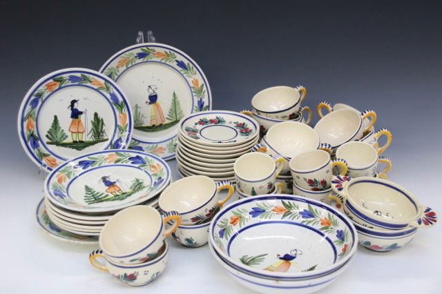 QUIMPER DISH LOT: 46 TOTAL PIECES OF QUIMPER DISHES - MADE IN FRANCE - HENRIOT QUIMPER DISHES Dimensions: