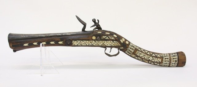 MIDDLE EASTERN FLINTLOCK: BLUNDERBUST - BONE INLAY HANDLE Dimensions: