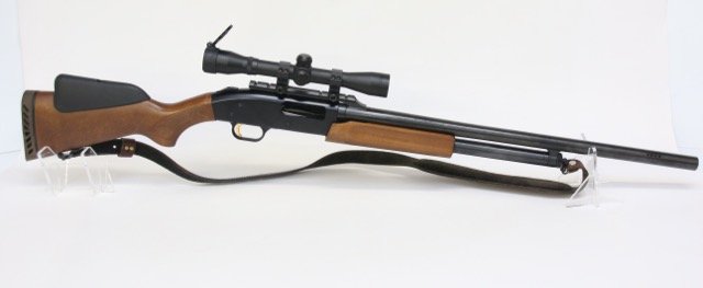 MOSSBERG PUMP SHOTGUN: RIFLED BARREL SLUG GUN WITH SCOPE - 2 3/4" OR 3" SHELLS Dimensions: