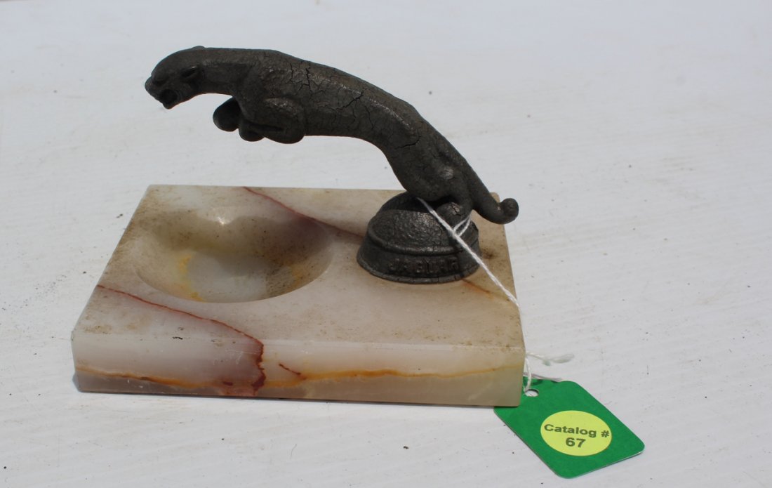 JAGUAR ADV. DESK SET: MARBLE ASHTRAY - MARKED HOFFMAN & JAGUAR 5"L X 4"W X 3 1/4"H