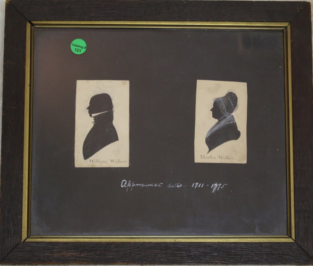 WILLIAM AND MARTHA WALKER SILHOUETTES: 1711-1775 FRAMED 11 1/2" X 10"