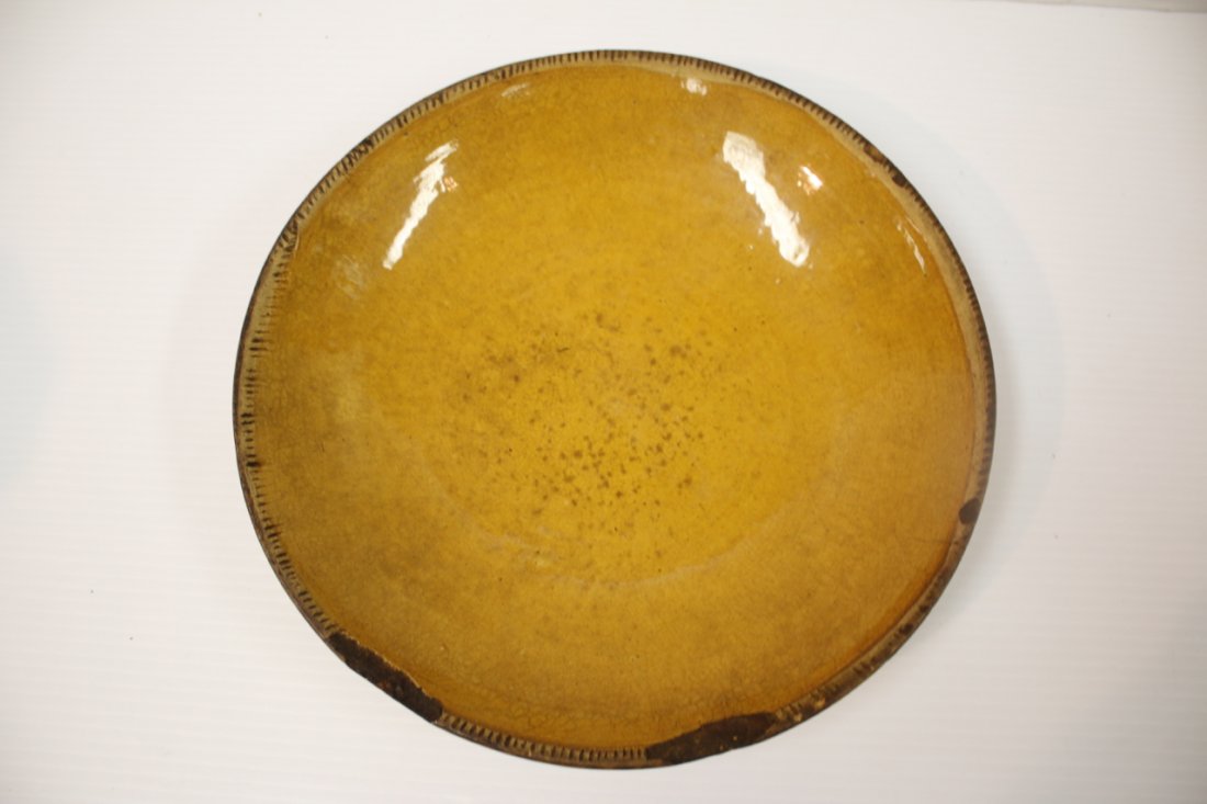 REDWARE PIE PLATE: MUSTARD COLOR GLAZE 11" DIA