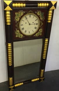 James Collins Mirror Face Clock: New Hampshire c. 1830, mirror face clock with heavy 8 day Brass Movement - 32"