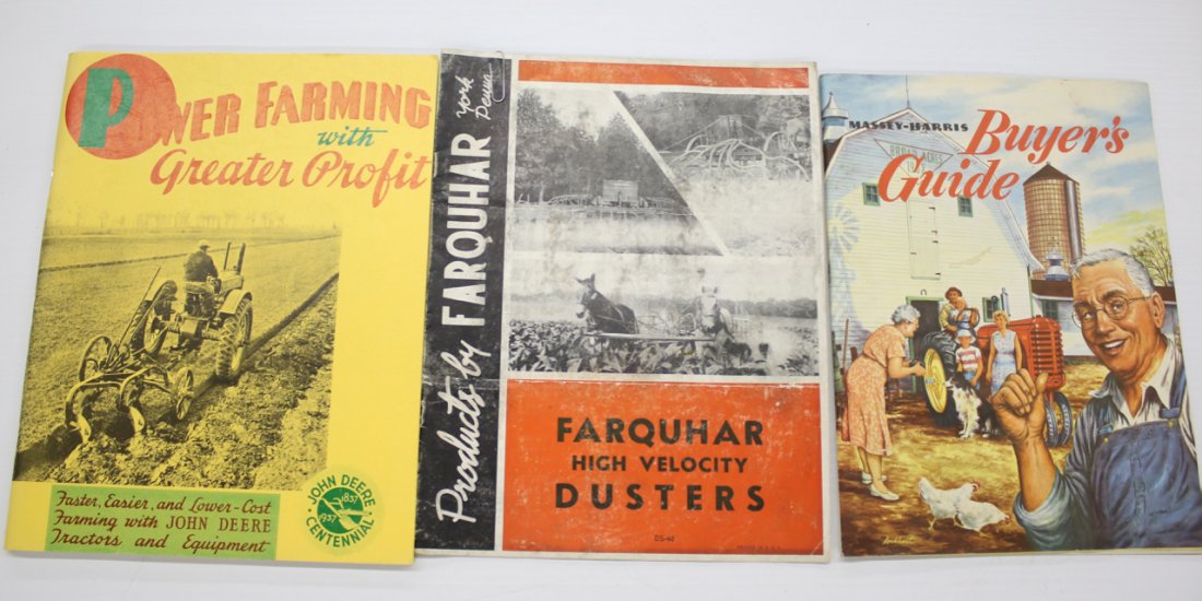 VINTAGE PAPER GOOD LOT: FARM CATALOGUE LOT - MASSEY-HARRIS BUYERS GUIDE - FARQUHAR DUSTERS - POWER FARMING WITH GREATER PROFIT "JOHN DEERE"