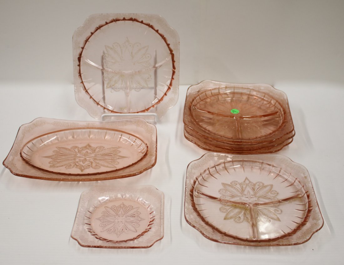 (7 PC'S) PINK DEPRESSION GLASS - ADAMS (1 of 2)