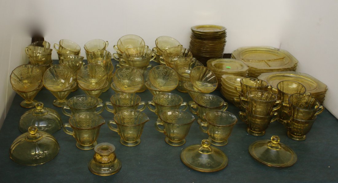 (120 PC'S) AMBER MADRID DEPRESSION GLASS LARGE LOT (1 of 3)