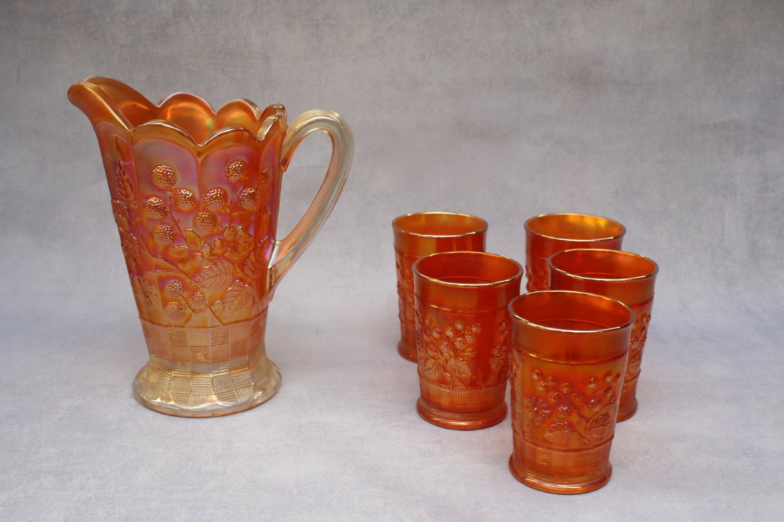 CARNIVAL GLASS 6 PC WATER SET (NORTHWOOD) ROSEBERRY (1 of 2)