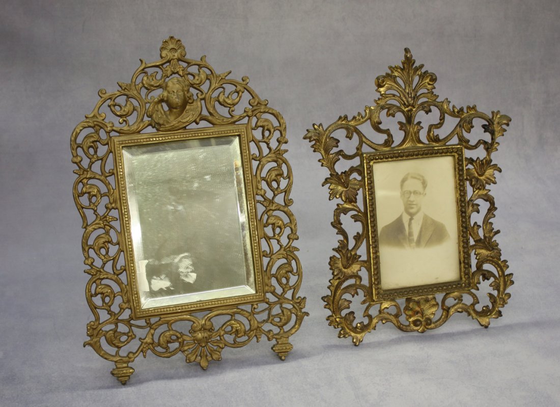 2 IRON PICTURE FRAMES: 2 ORNATE IRON PICTURE FRAMES Dimensions: SM-13"X9" LG-14"X 9.5"
