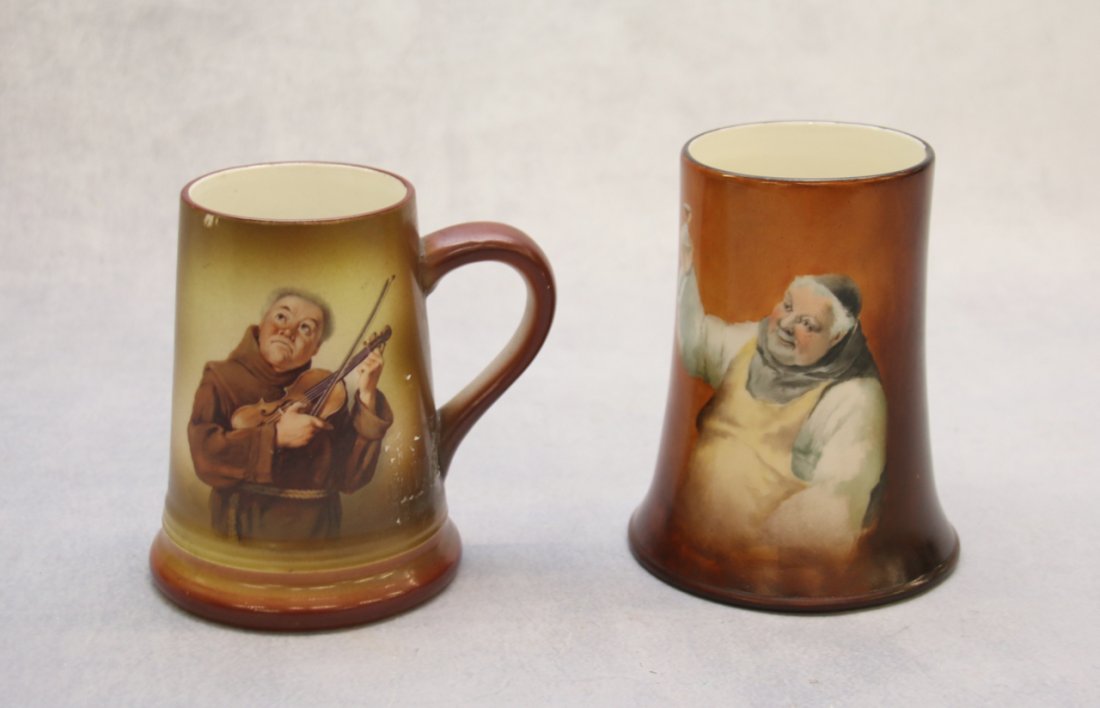 LOT OF STEINS: CERAMIC ART COMPANY, HAND PAINTED - COLUMBIAN ART POTTERY, TRANSFER - MASONIC STEIN 1903 5" X5"
