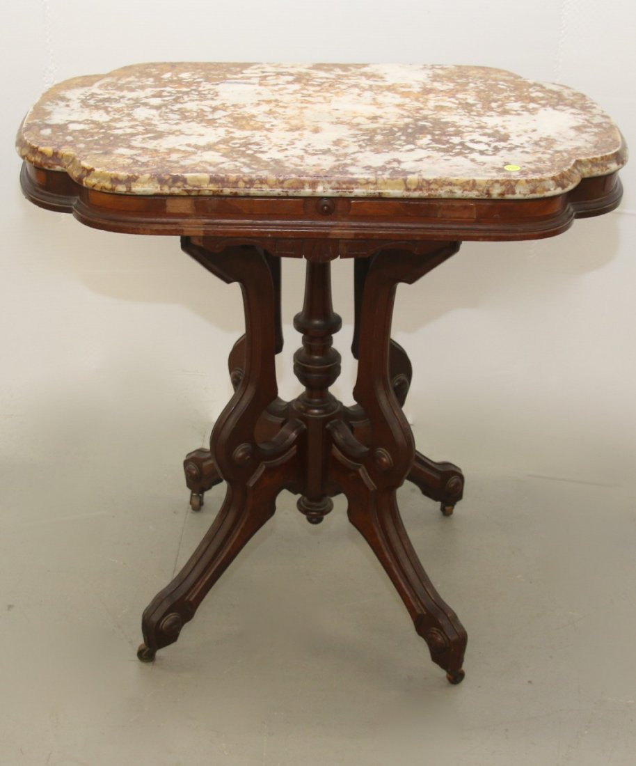 VICTORIAN WALNUT MARBLE TOP TABLE (1 of 3)