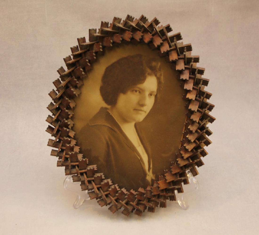TRAMP ART PICTURE FRAME: LEWIS STAHALEY 1873 DIMENSIONS: 12"X10"