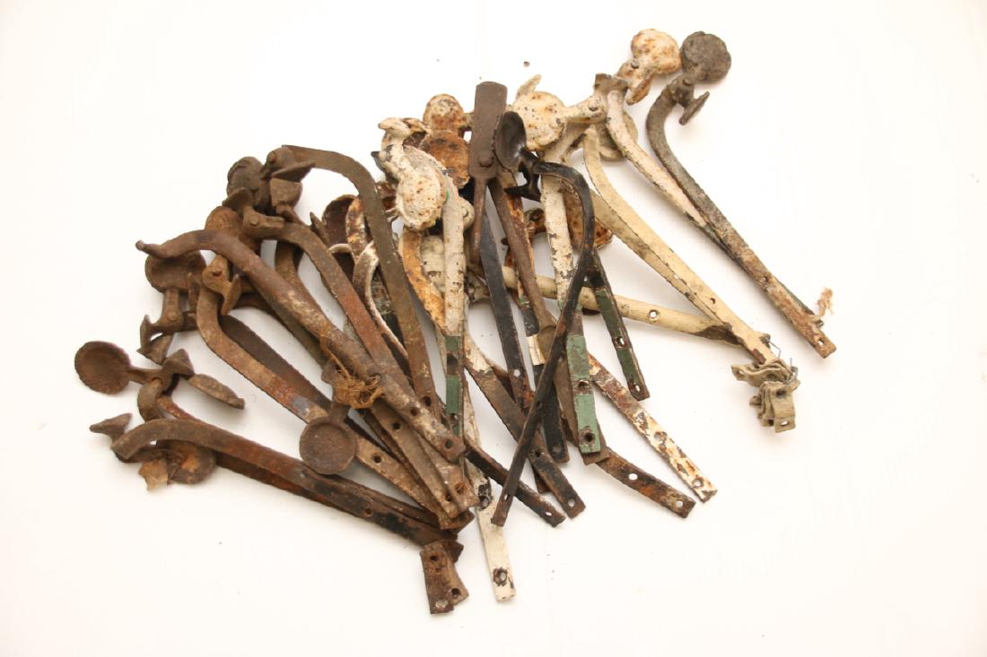 BOX OF EARLY SHUTTER HARDWARE: BOX OF EARLY SHUTTER HARDWARE