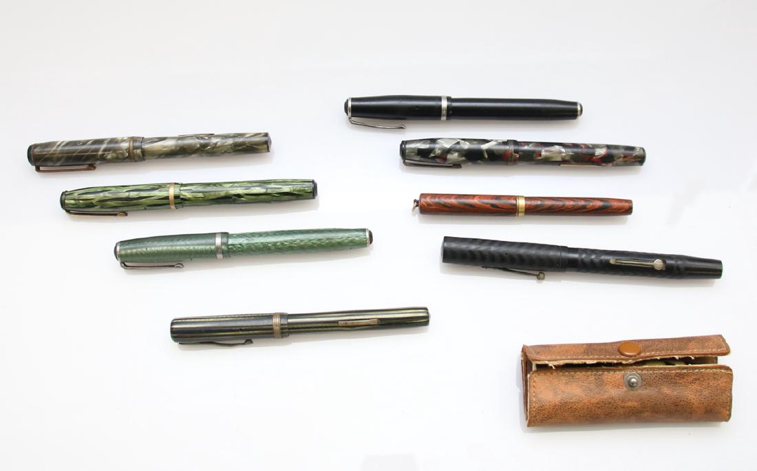 GROUP LOT OF FOUNTAIN PENS: INCLUDING (9) PENS AND A PENCIL - WEAREVER, IDEAL, ESTERBROOK, TRAVELERS, AND OTHERS
