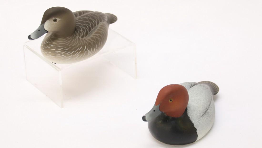 PR. OF OLIVER LAWSON DUCK DECOYS: MINIATURE DECOY - "REDHEAD" - 1987 Dimensions: 7 1/2" AND 7 1/2"