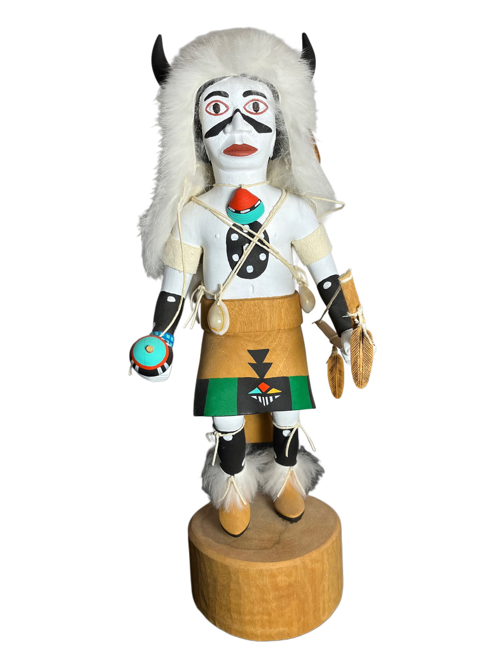 White Buffalo Earl Yowytewa Kachina: Good Condition, HOPI, Two Pieces (removable headdress), Signed, #4050, 2/LLA 1,539