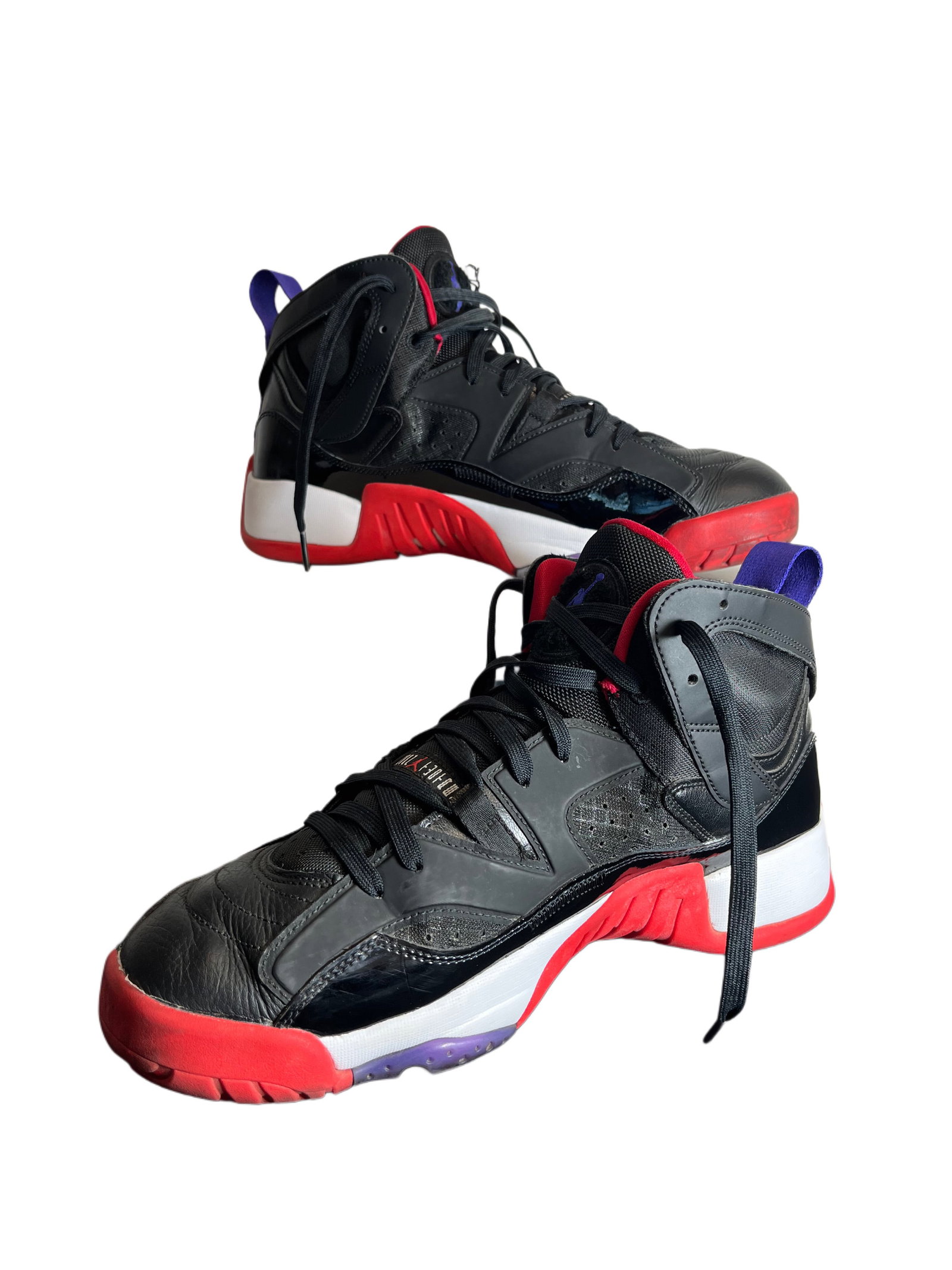 Air Jordan Jumpman by Nike, Size 10.5, Black over Red, Original Box: Lightly Worn, Slight Wear on the inside, Ourside in Good Condition, Light Scuff marks on outside.