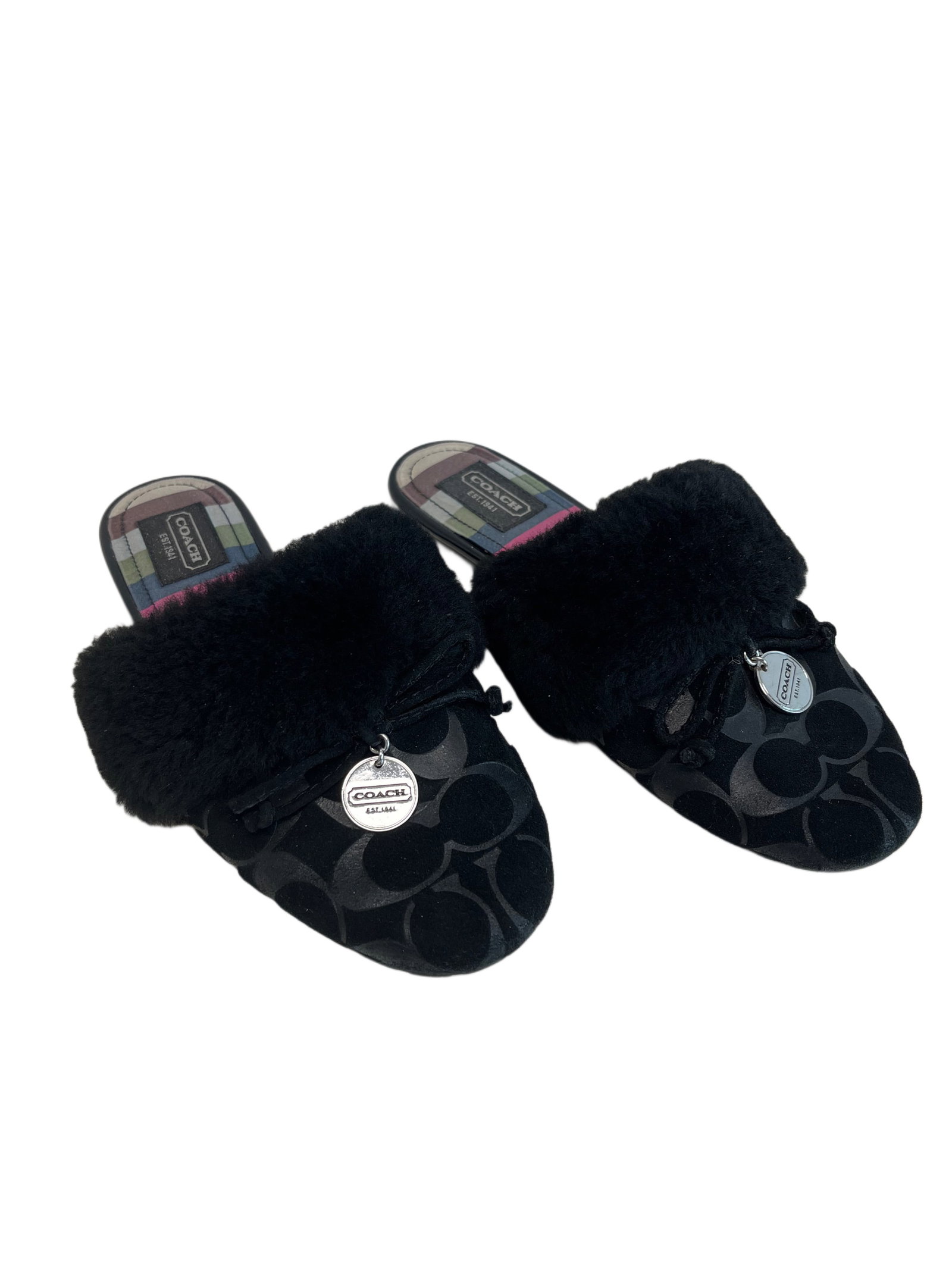 Coach "Carra" Signature Slippers, Size 8B: Mild wear around toe area. Could use a cleaning.