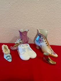 Ceramic & Porcelain Vintage Shoes, 5 Pieces
