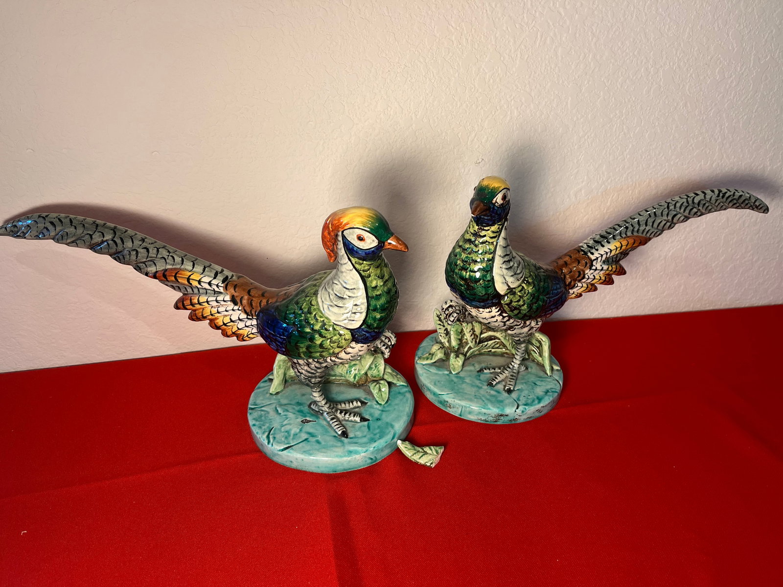 Pair of Porcelain Phesants, Italy: One has damage (See photos), Vintage. Other in Good Condition