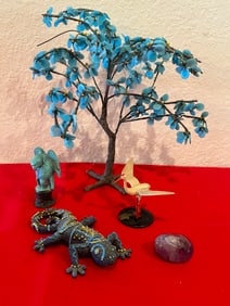 Blue Stone Tree & Small Fetishes, 5 Pieces