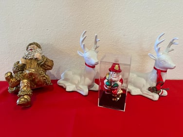 Holiday Lot of Santa's and Reindeer, 4 Pieces