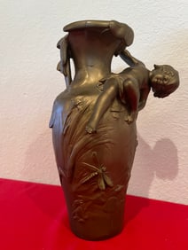 Signed Metal Victorian Style Vase