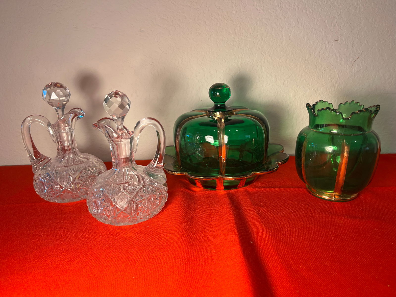 Emerald Green Glass Set & Crystal Cruet Set (1 of 6)