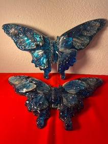 Blue Lucite & Abalone Butterfly Pair