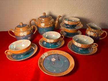 Takito Japan Cherry Blossom Peacher Luster Tea Set, 16 Pieces