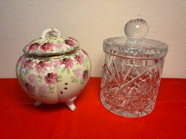 Crystal Biscuit Jar and Porcelain Ginger Jar