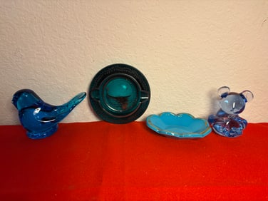 Blue Glass Lot of Dishes & Animals