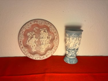 Incolay Stone Vase & Plate Lot