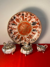 Asian Ceramic Platter and Tea Set, 6 Pieces