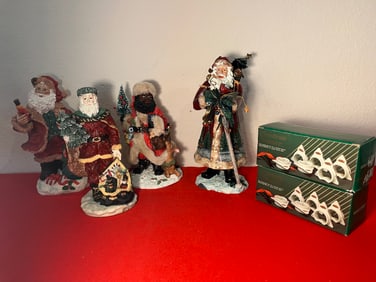 Large Santa Figurine & Napkin Holder Lot, 6 Pieces