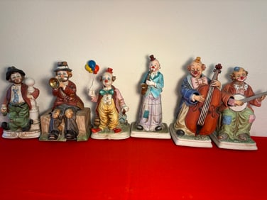 Muscial Ceramic Clown Lot, 6 Pieces