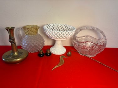 Glass Dish & Brass Lot, 7 Pieces