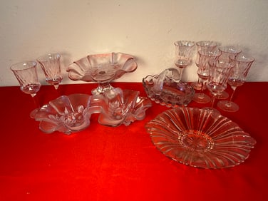 Pink Glass and Dish Lot, 13 Pieces