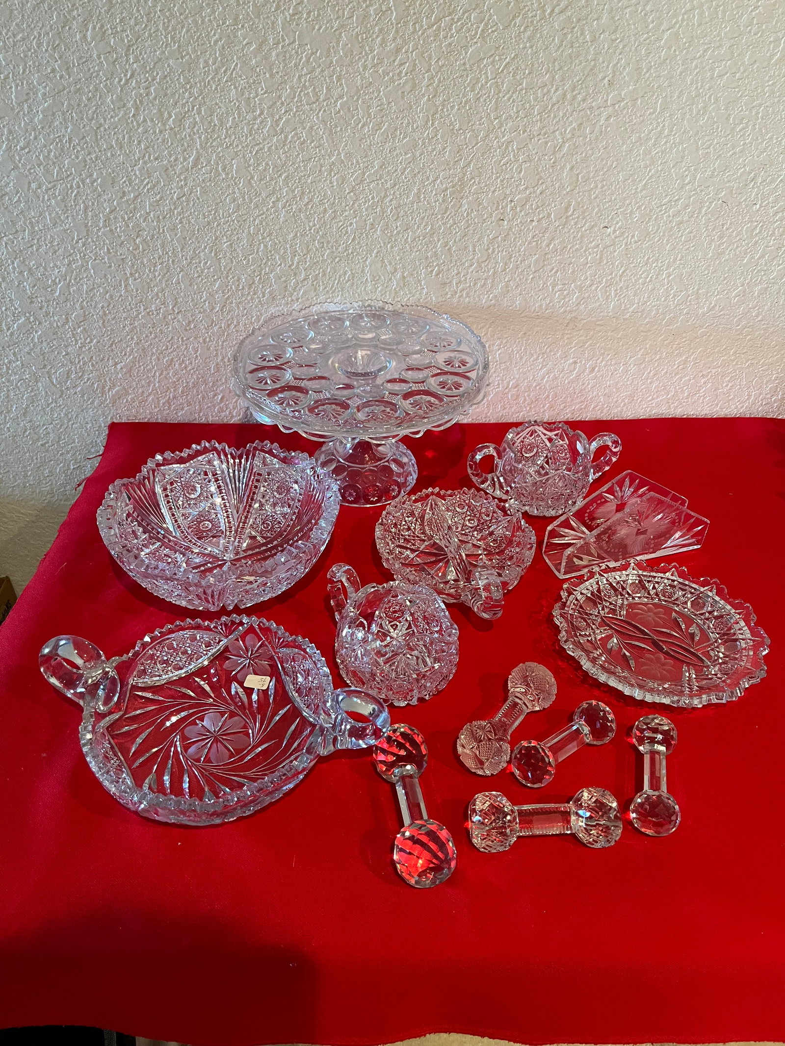 Varity of Crystal Pieces, 13 Pieces: Bowls, Platter, Cream and Sugar, Napkin Holders