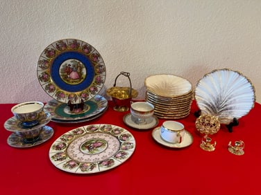 Goldtone Dish Lot + Bavarian China, 28 Pieces